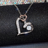 Silver Double Heart Frame Pendant Necklace for Women Wedding Party Jewelry