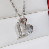 Silver Double Heart Frame Pendant Necklace for Women Wedding Party Jewelry
