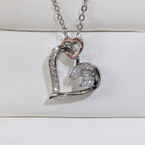 Silver Double Heart Frame Pendant Necklace for Women Wedding Party Jewelry