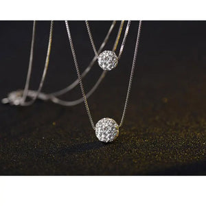 Double Layer CZ Zirconia Crystal Lucky Ball Necklace