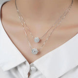 Double Layer CZ Zirconia Crystal Lucky Ball Necklace