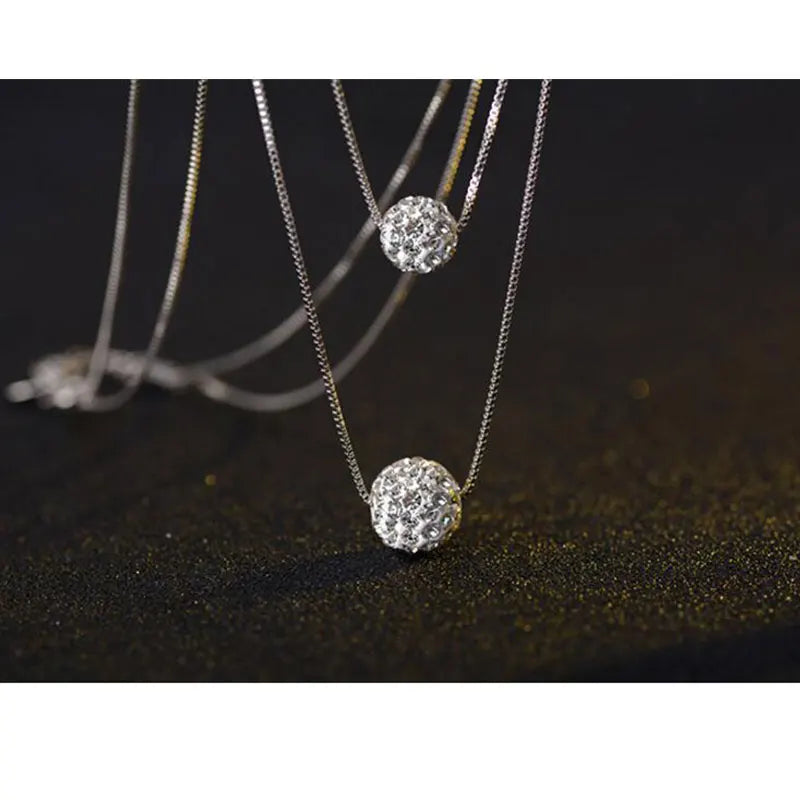 Double Layer CZ Zirconia Crystal Lucky Ball Necklace
