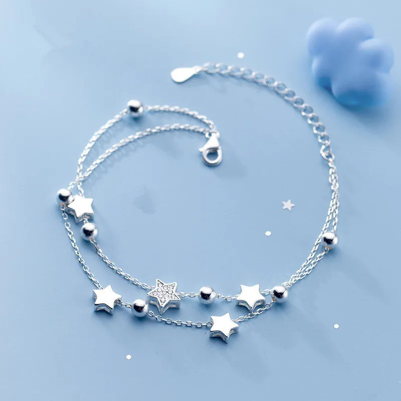 Silver Zircon Star Charm Bracelet for Women Party Jewelry