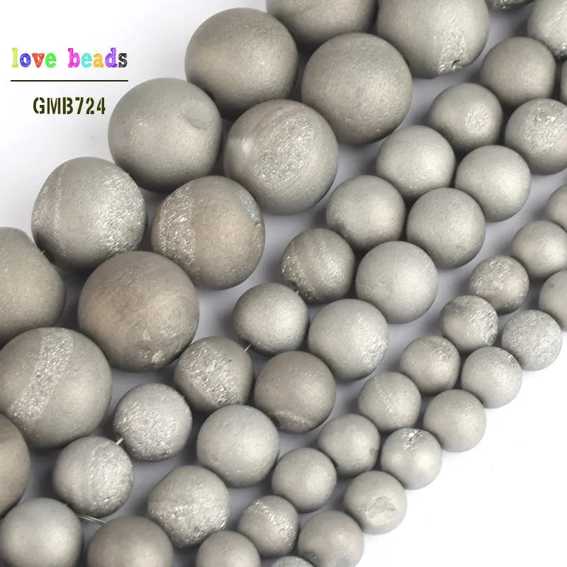 Silver Drusy Clusters Agate Round Beads 15'' 6mm 8mm 10mm