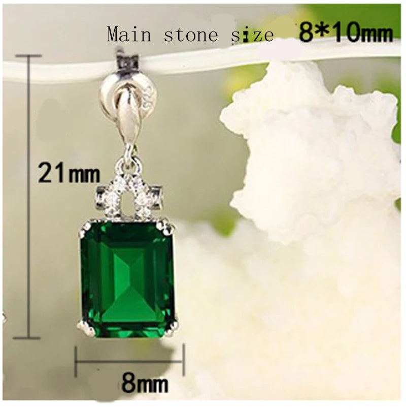 Lab Emerald CZ Drop Earrings Crystal Wedding Jewelry