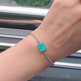 Women's Silver Bracelet with Paraiba Tourmaline Lab Emerald Stone Charm