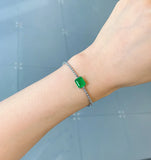 Women's Silver Bracelet with Paraiba Tourmaline Lab Emerald Stone Charm