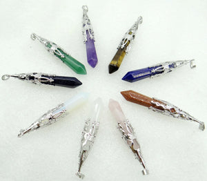 Silver Faceted Gem Stone Pendulum Pendant for Jewelry Making 1pc