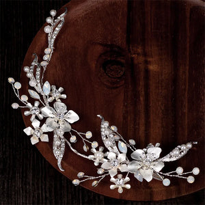 Silver Floral Bridal Clip Opal Crystal Wedding Headpiece