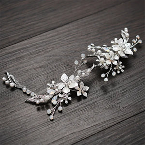 Silver Floral Bridal Clip Opal Crystal Wedding Headpiece