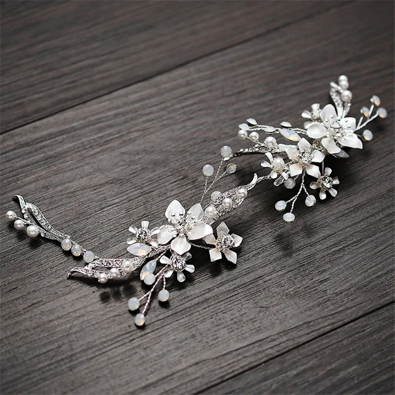 Silver Floral Bridal Clip Opal Crystal Wedding Headpiece