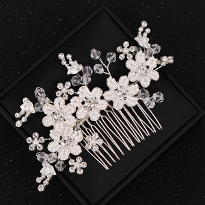 Silver Flower Hair Combs Pearl Jewelry Rhinestones Hairpins Bridal Wedding