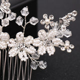 Silver Flower Hair Combs Pearl Jewelry Rhinestones Hairpins Bridal Wedding