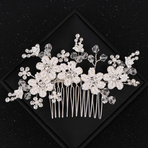 Silver Flower Hair Combs Pearl Jewelry Rhinestones Hairpins Bridal Wedding