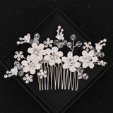 Silver Flower Hair Combs Pearl Jewelry Rhinestones Hairpins Bridal Wedding