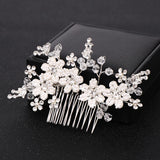 Silver Flower Hair Combs Pearl Jewelry Rhinestones Hairpins Bridal Wedding