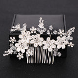 Silver Flower Hair Combs Pearl Jewelry Rhinestones Hairpins Bridal Wedding