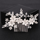 Silver Flower Hair Combs Pearl Jewelry Rhinestones Hairpins Bridal Wedding