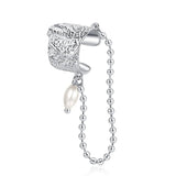 Silver Fringe Pearl Ear Ear Cuff Clip on Earrings for Women