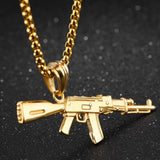 Silver AK47 Mechanic Pendant Necklace For Men - HandGun Stainless Steel