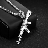 Silver AK47 Mechanic Pendant Necklace For Men - HandGun Stainless Steel
