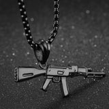Silver AK47 Mechanic Pendant Necklace For Men - HandGun Stainless Steel