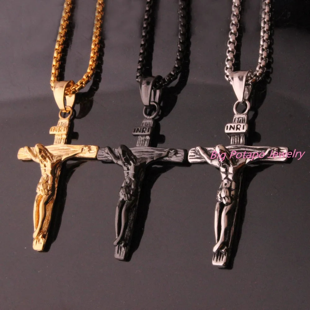 Vintage Stainless Steel Cross Pendant Men Necklace