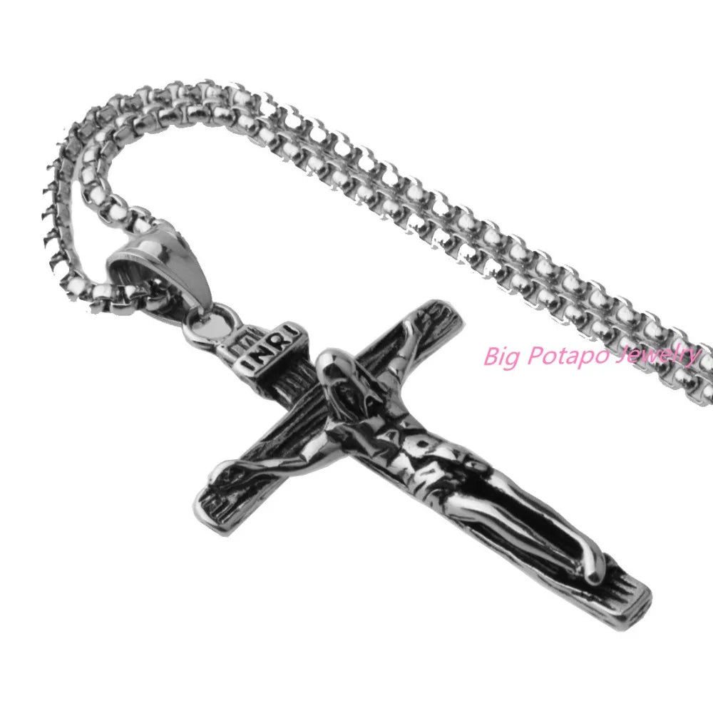 Vintage Stainless Steel Cross Pendant Men Necklace