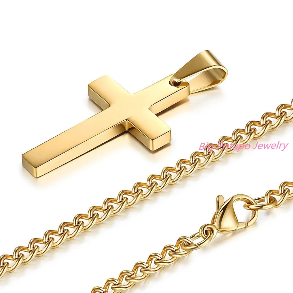 Silver Cross Necklace for Women Stainless Steel Jewelry