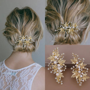 Silver Pearls Crystal Hair Pin Clip Leaf Rhinestone Women Hair Jewelry