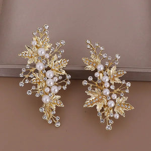 Silver Pearls Crystal Hair Pin Clip Leaf Rhinestone Women Hair Jewelry