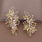 Silver Pearls Crystal Hair Pin Clip Leaf Rhinestone Women Hair Jewelry