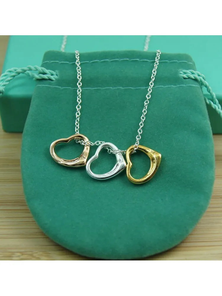 Three Heart Pendant Necklace for Women Chain Wedding Party Jewelry