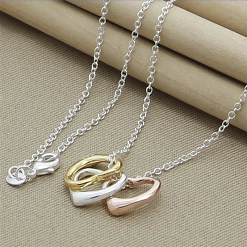 Three Small Heart Pendant Necklace For Women Chain Wedding Party Jewelry