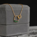 Silver Green Zircon Double Circle Necklace for Women
