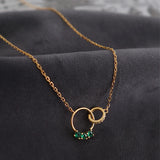 Silver Green Zircon Double Circle Necklace for Women