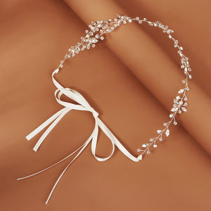 Silver Rhinestone Headband Bride Tiara Ribbon Wedding Headpiece