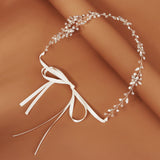 Silver Rhinestone Headband Bride Tiara Ribbon Wedding Headpiece