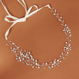 Silver Rhinestone Headband Bride Tiara Ribbon Wedding Headpiece