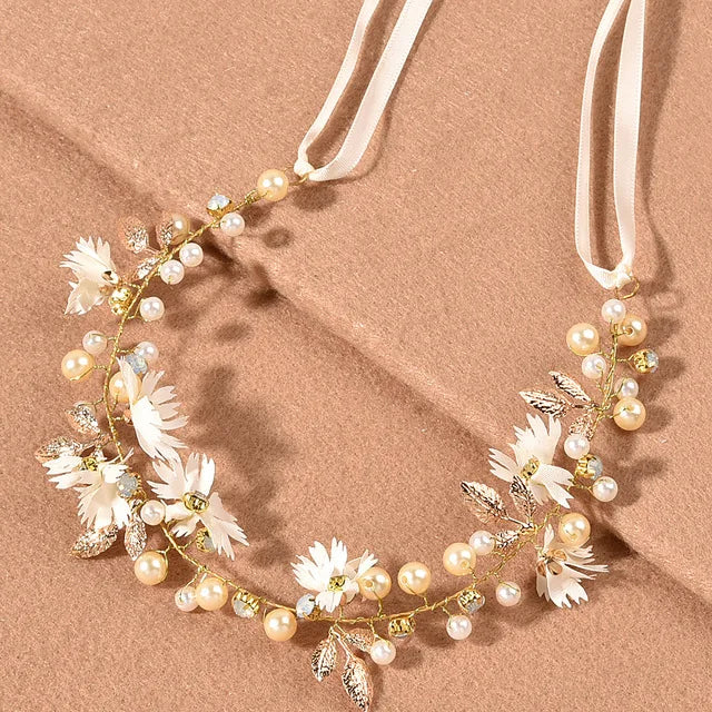 Silver Pearl Flower Headband Bridal Wedding Crown Hair Accessories