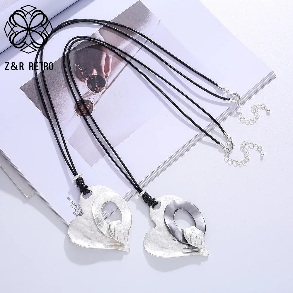 Silver Heart Pendant Necklace Women Choker Suspension