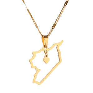 Syria Map Stainless Steel Pendant Necklace Patriotic