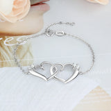 Silver Heart Bracelet with CZ Adjustable Chain for Women