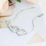 Silver Heart Bracelet with CZ Adjustable Chain for Women