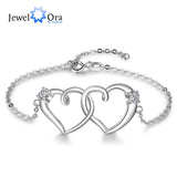 Silver Heart Bracelet with CZ Adjustable Chain for Women