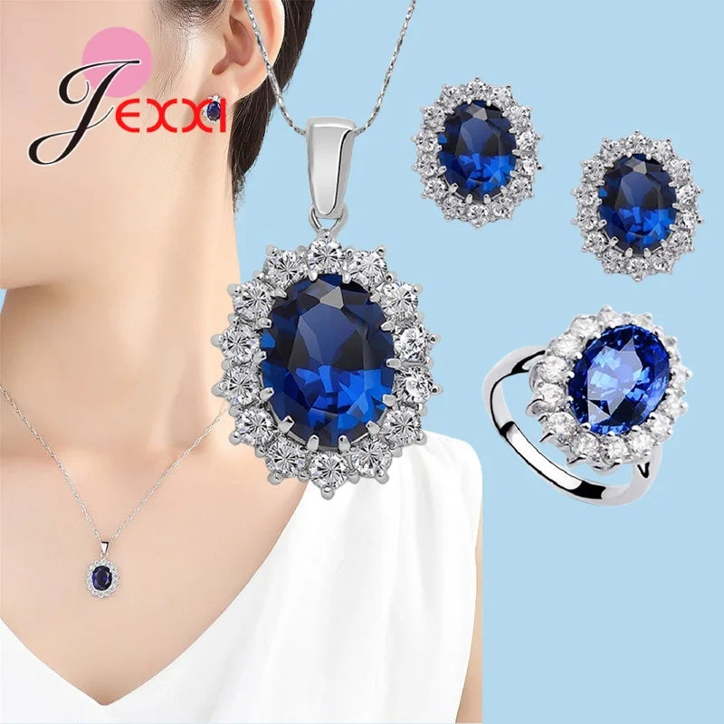 Silver Princess Crystal Zircon Jewelry Set for Women