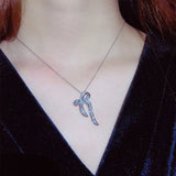 Silver Necklace Bow Knot Zircon Pendant Choker Bridal Jewelry