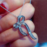 Silver Necklace Bow Knot Zircon Pendant Choker Bridal Jewelry
