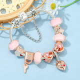 Silver Key Pendant Charm Bracelet Heart Beads Women Men Girls Jewelry Gift