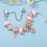Silver Key Pendant Charm Bracelet Heart Beads Women Men Girls Jewelry Gift